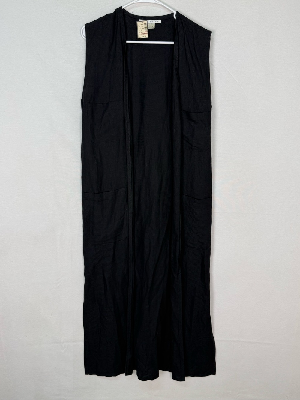 Vintage The Limited Linen Blend- Black Sleeveless Maxi Vest